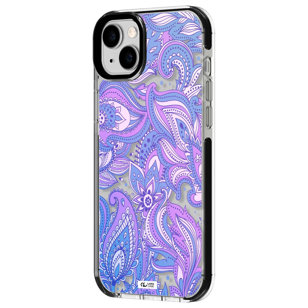 Purple Paisley Apple iPhone 14 plus impact black border Case