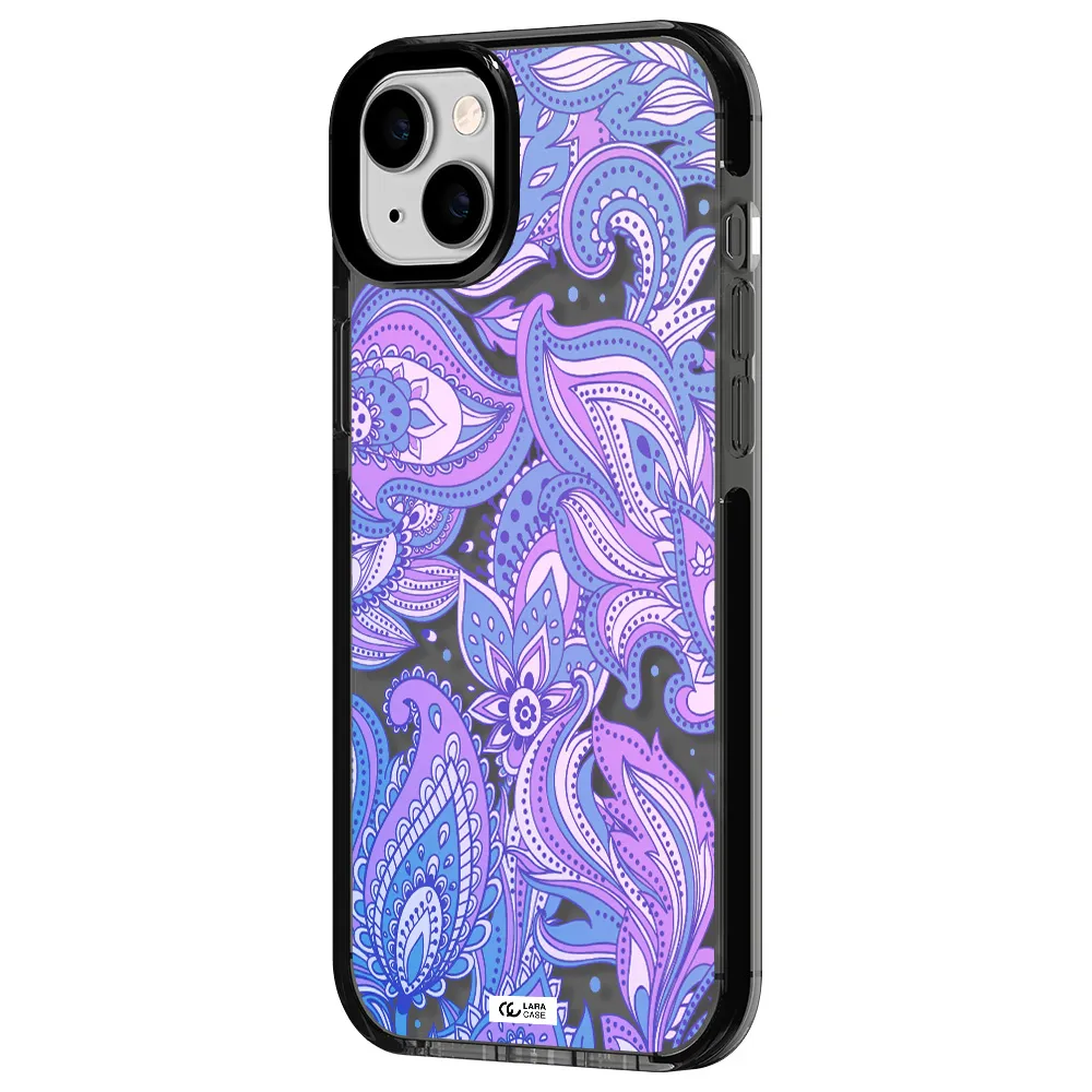 Purple Paisley Apple iPhone 14 plus impact Smoke Black Case