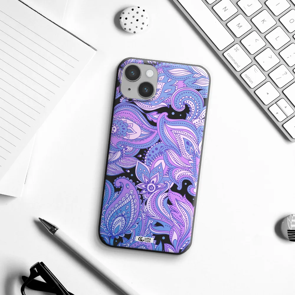 Purple Paisley Apple iPhone 14 plus Silicone black Case