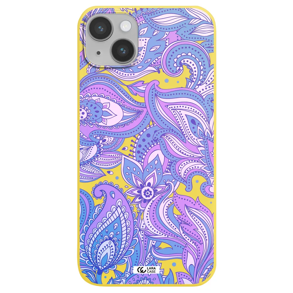 Purple Paisley Apple iPhone 14 plus Silicone canary yellow Case
