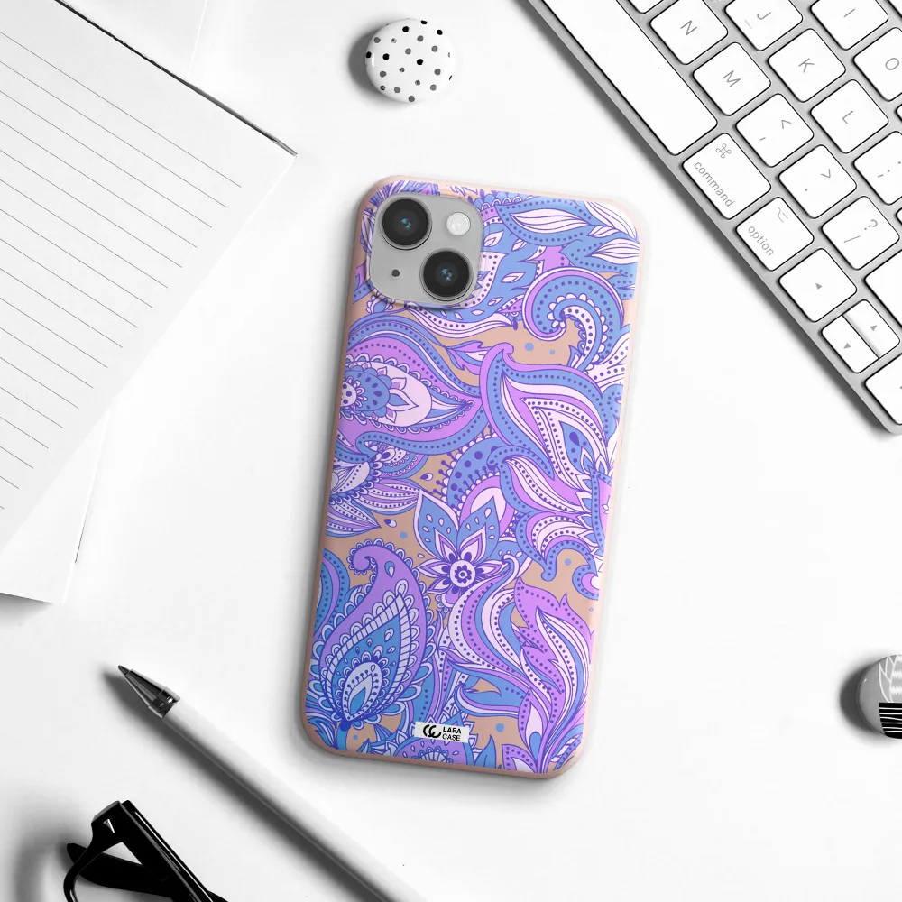 Purple Paisley Apple iPhone 14 plus Silicone pastel pink Case