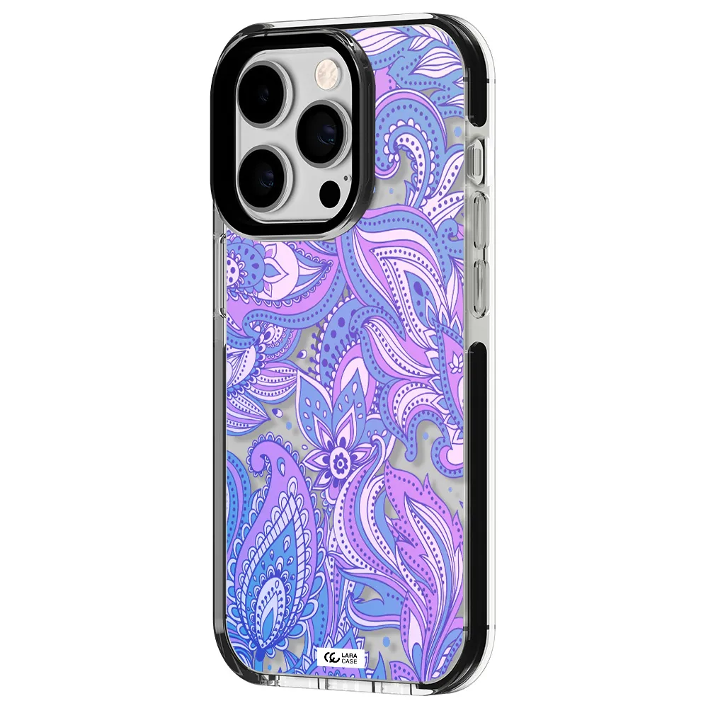 Purple Paisley Apple iPhone 14 pro impact black border Case