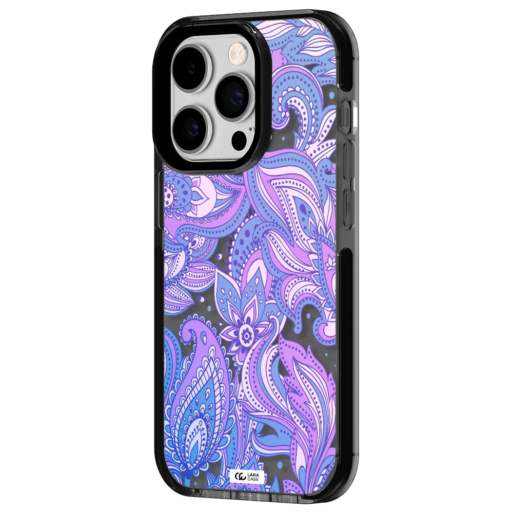 Purple Paisley Apple iPhone 14 pro impact Smoke Black Case