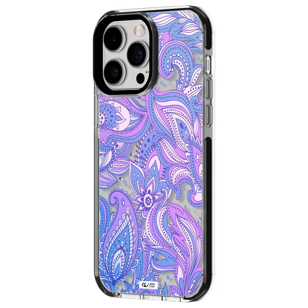 Purple Paisley Apple iPhone 14 pro max impact black border Case