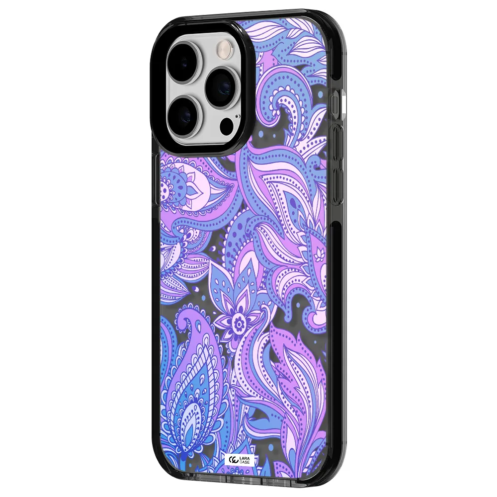 Purple Paisley Apple iPhone 14 pro max impact Smoke Black Case