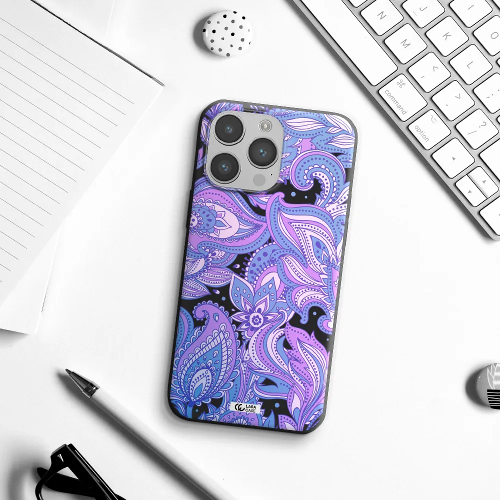 Purple Paisley Apple iPhone 14 pro max Silicone black Case