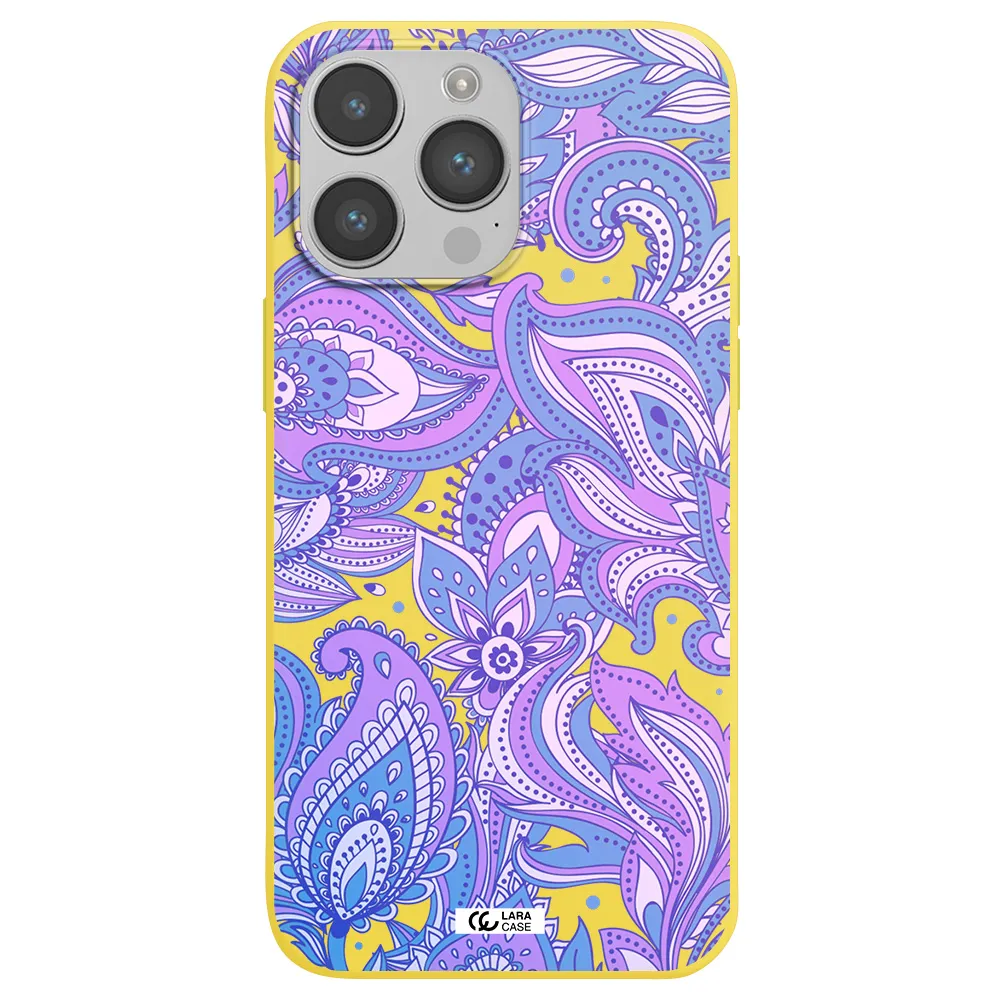 Purple Paisley Apple iPhone 14 pro max Silicone canary yellow Case