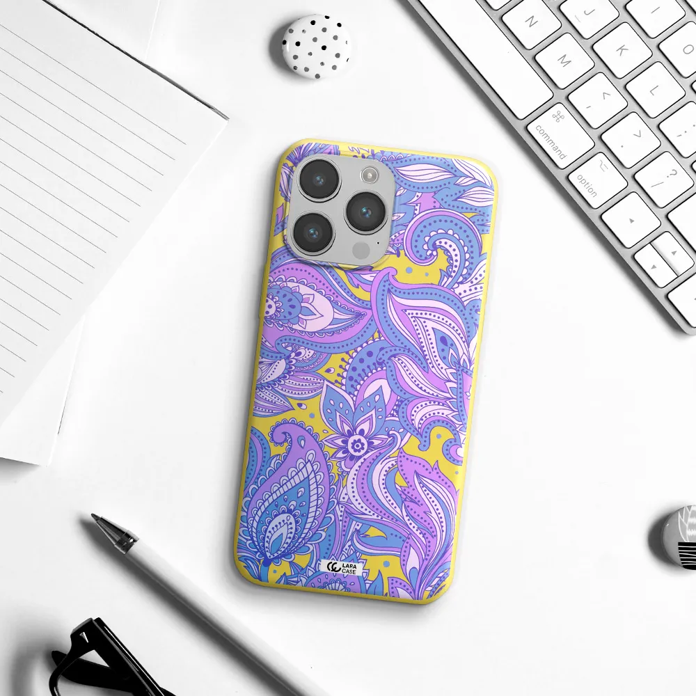 Purple Paisley Apple iPhone 14 pro Silicone canary yellow Case