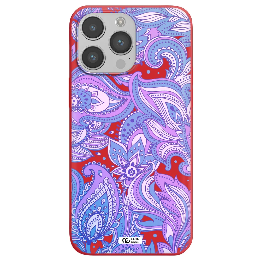 Purple Paisley Apple iPhone 14 pro Silicone Imperial Red Case