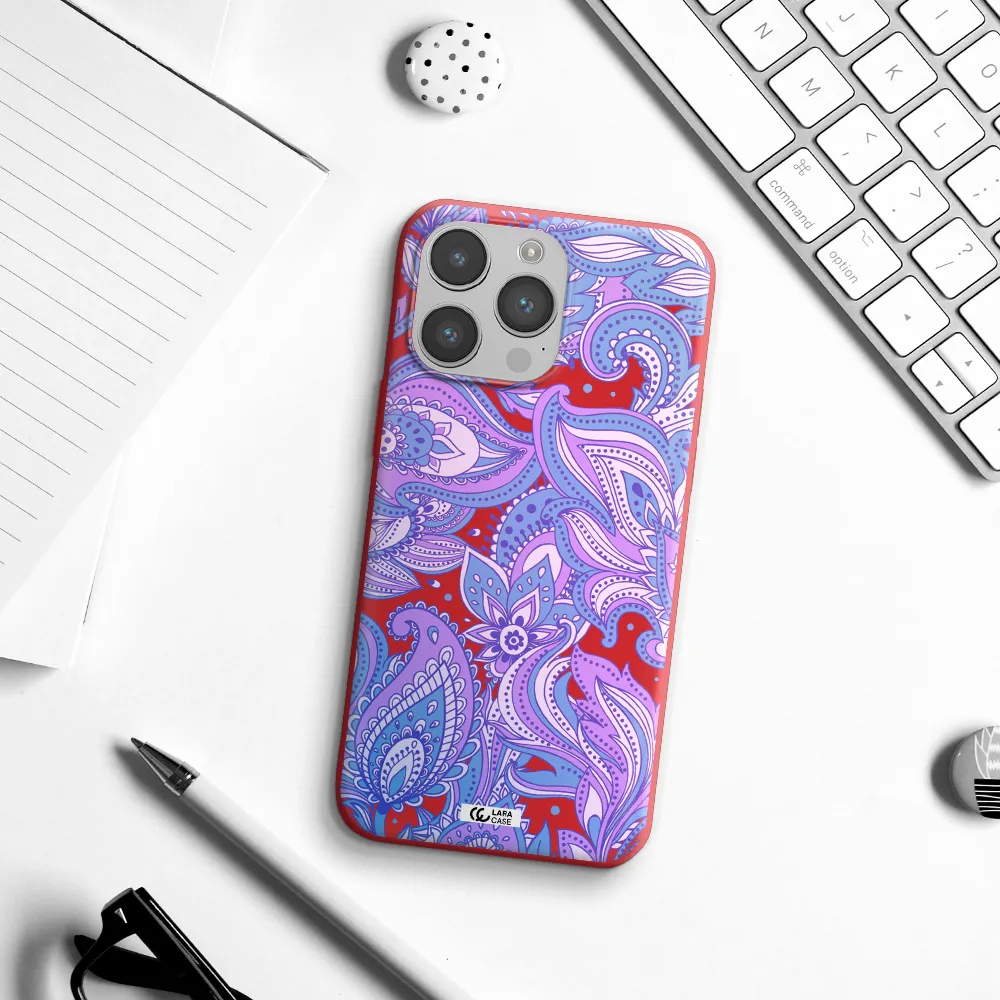 Purple Paisley Apple iPhone 14 pro Silicone Imperial Red Case