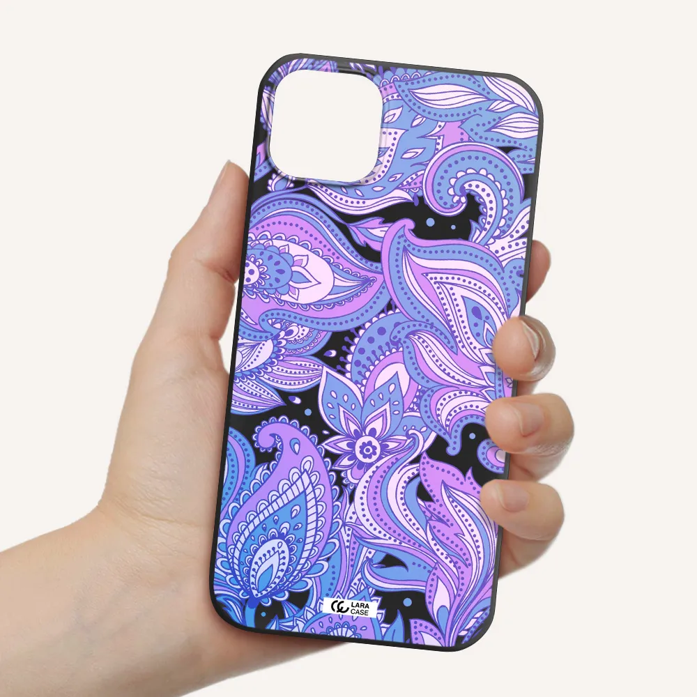 Purple Paisley Apple iPhone 14 Silicone black Case