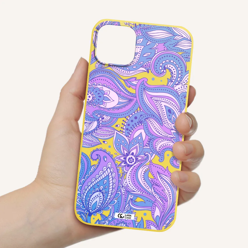 Purple Paisley Apple iPhone 14 Silicone canary yellow Case