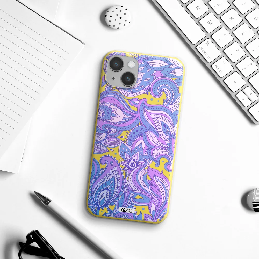 Purple Paisley Apple iPhone 14 Silicone canary yellow Case
