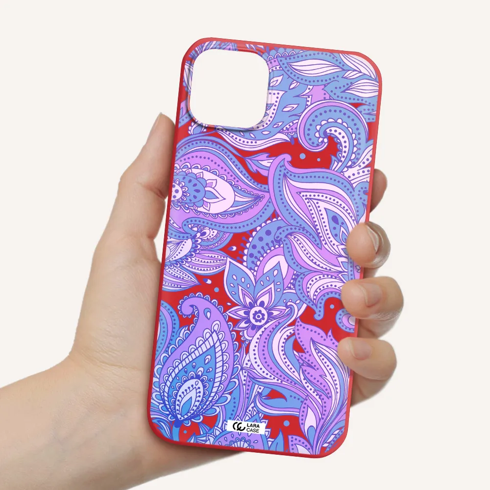 Purple Paisley Apple iPhone 14 Silicone Imperial Red Case