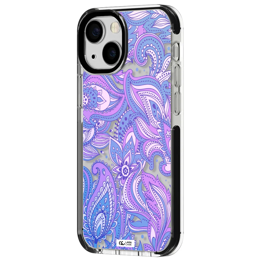 Purple Paisley Apple iPhone 15 impact black border Case