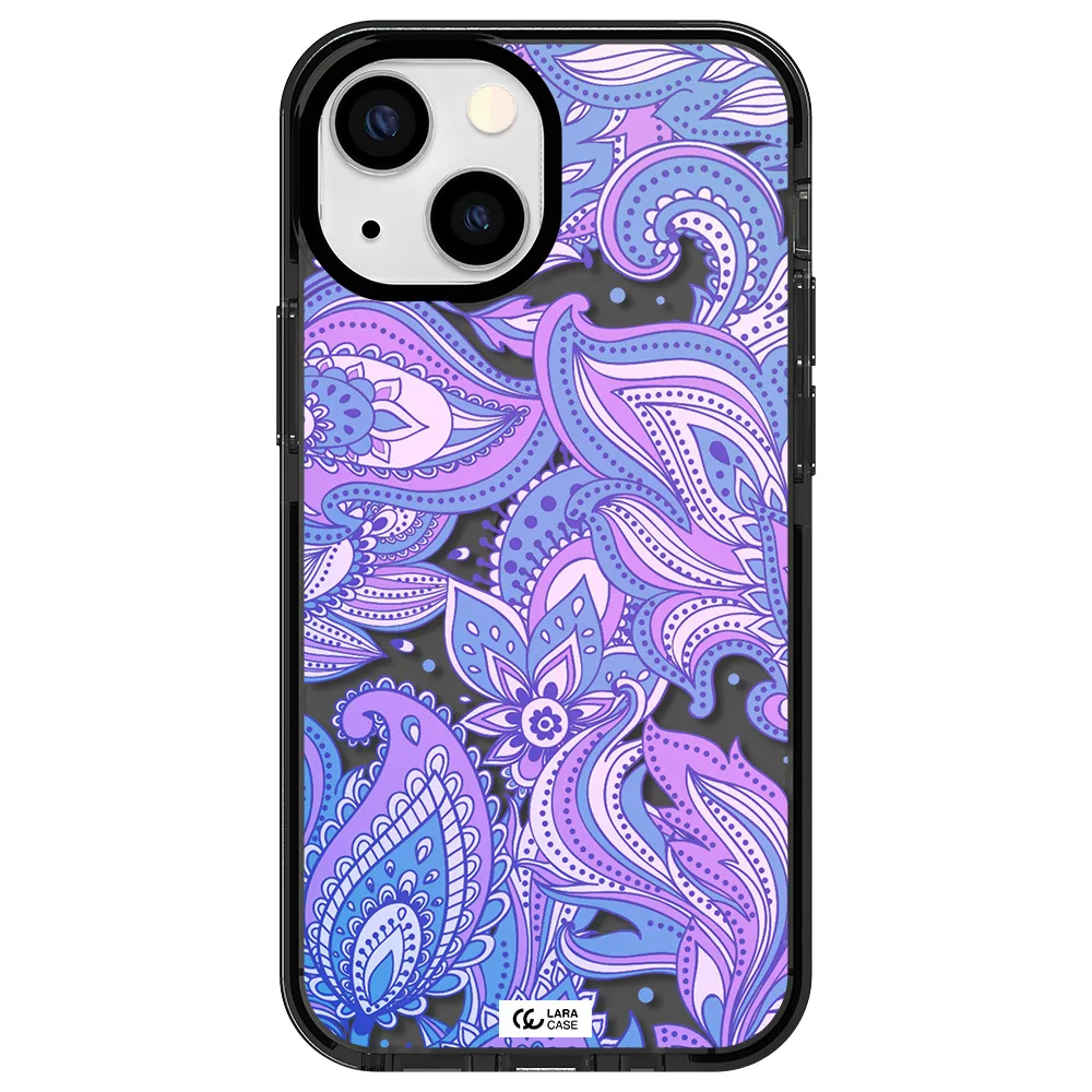 Purple Paisley Apple iPhone 15 impact Smoke Black Case