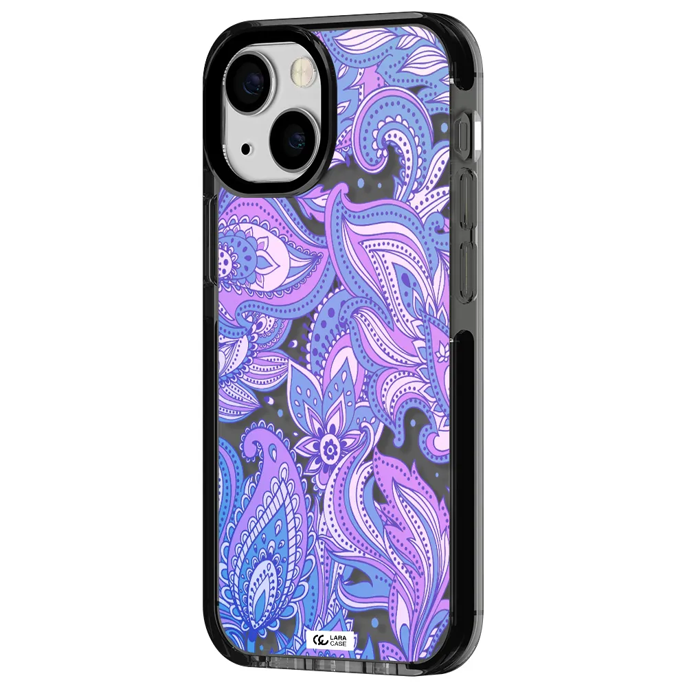 Purple Paisley Apple iPhone 15 impact Smoke Black Case
