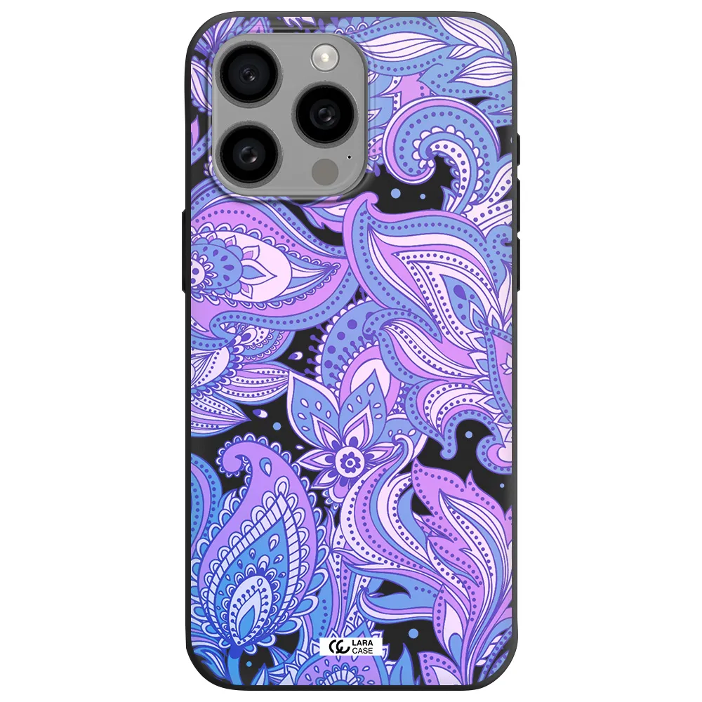 Purple Paisley Apple Iphone 15 Pro max Silicone black Case