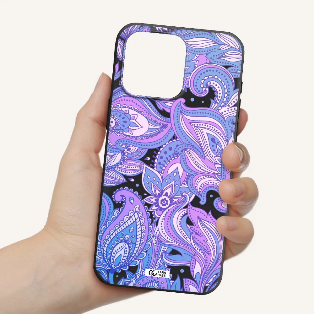 Purple Paisley Apple Iphone 15 Pro max Silicone black Case