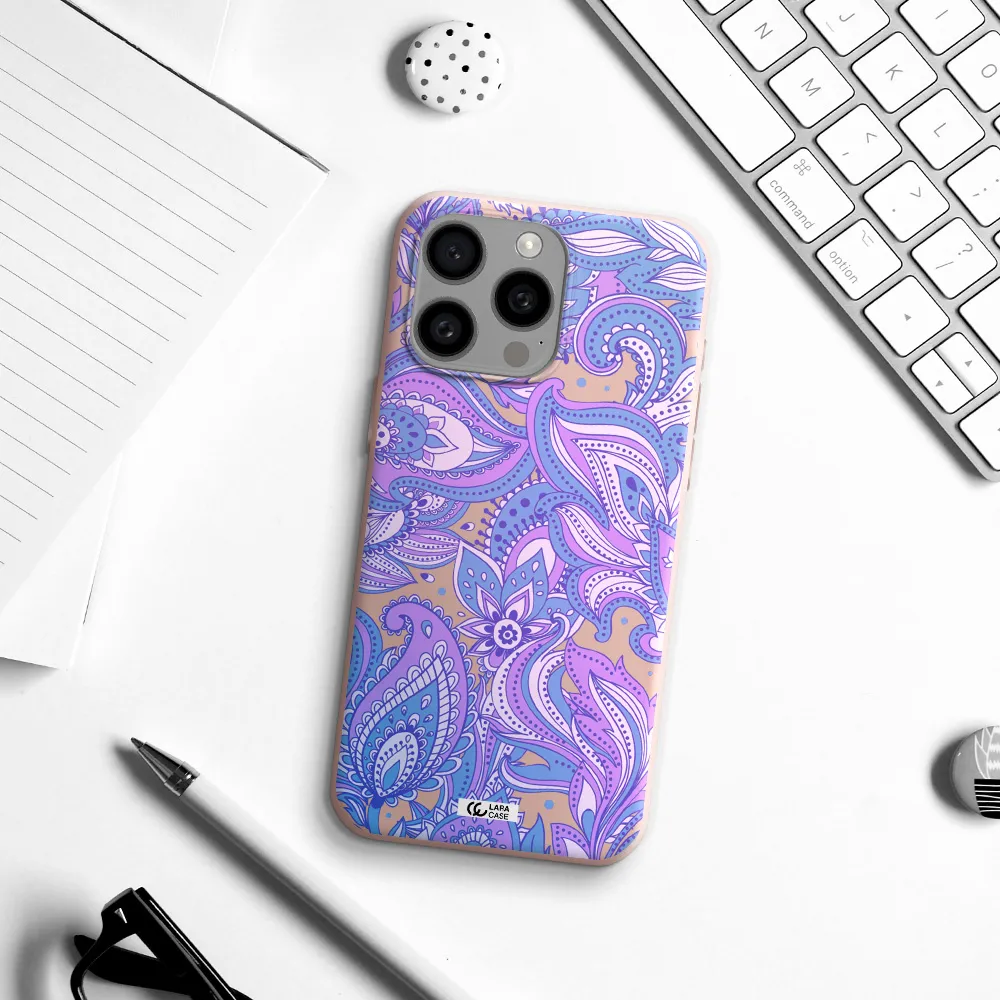 Purple Paisley Apple Iphone 15 Pro max Silicone pastel pink Case