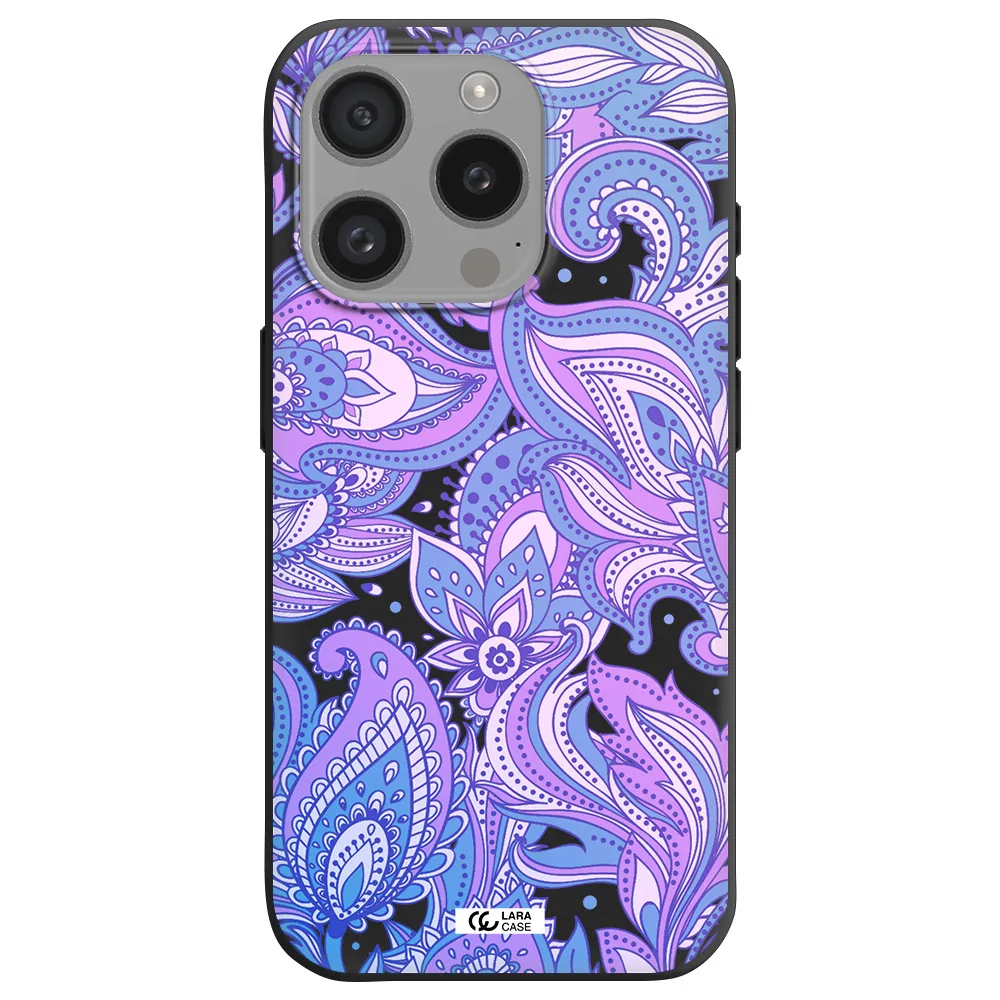 Purple Paisley Apple Iphone 15 Pro Silicone Black Case