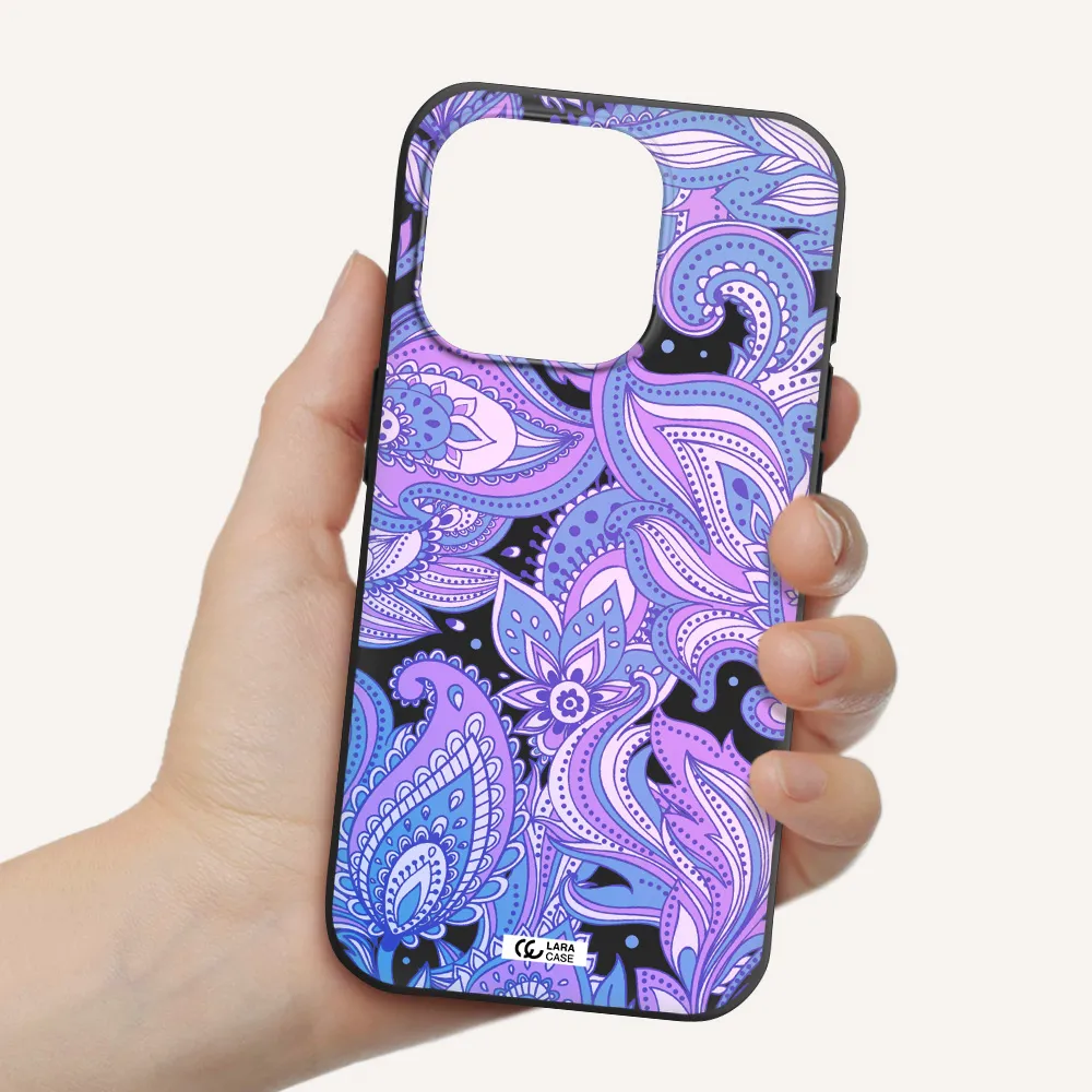 Purple Paisley Apple Iphone 15 Pro Silicone Black Case