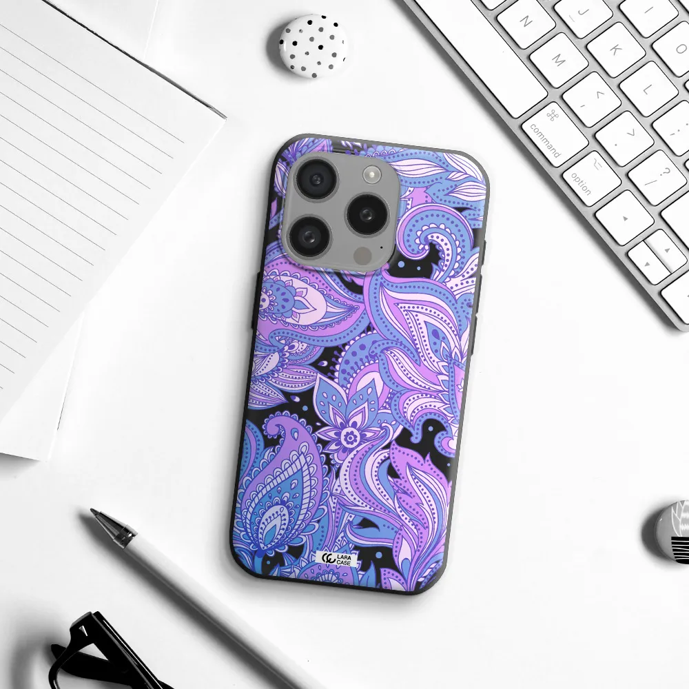 Purple Paisley Apple Iphone 15 Pro Silicone Black Case