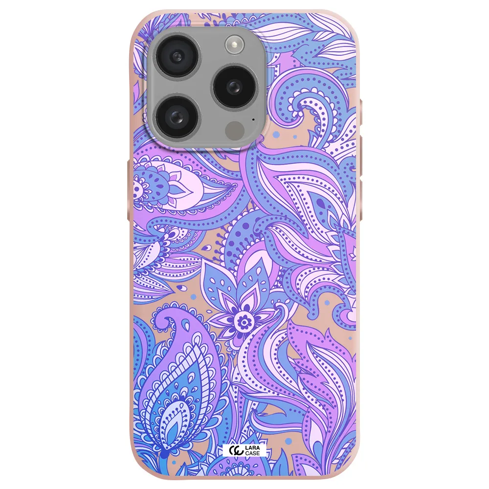 Purple Paisley Apple Iphone 15 Pro Silicone Pastel Pink Case