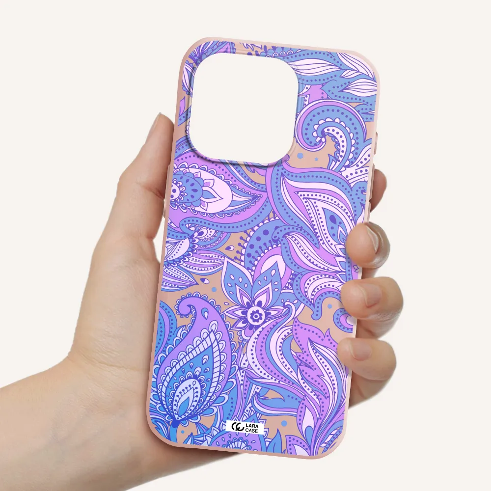 Purple Paisley Apple Iphone 15 Pro Silicone Pastel Pink Case