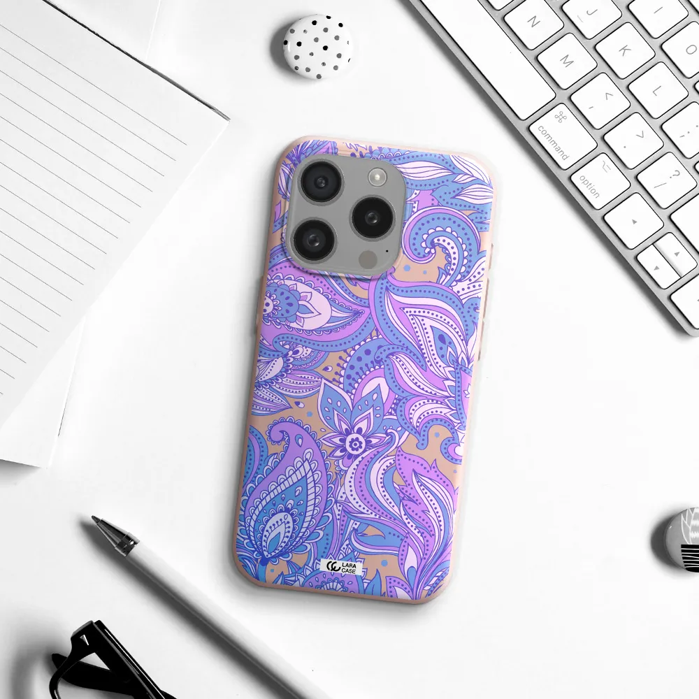 Purple Paisley Apple Iphone 15 Pro Silicone Pastel Pink Case