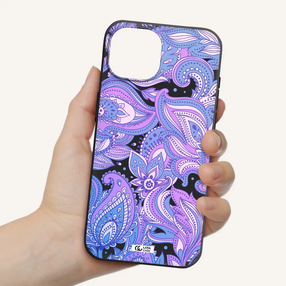 Purple Paisley Apple iPhone 15 Silicone black Case