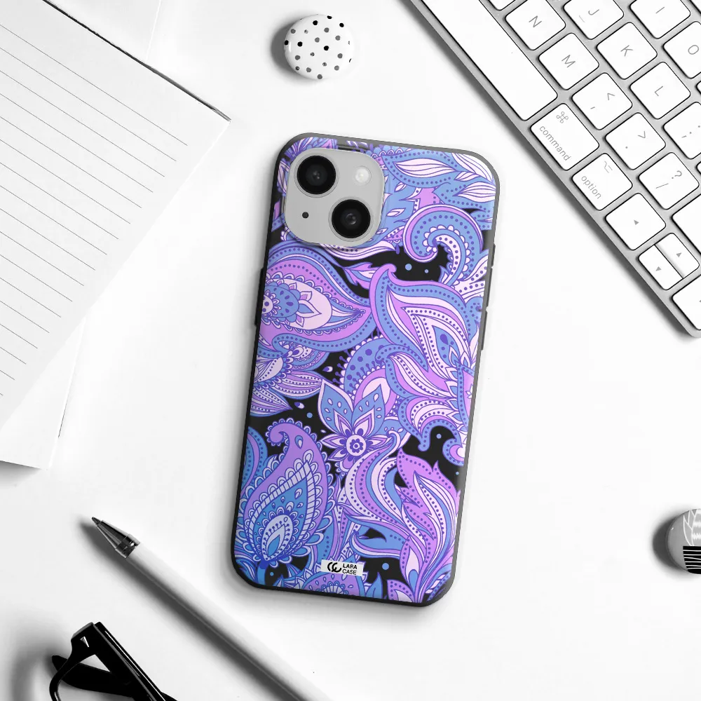 Purple Paisley Apple iPhone 15 Silicone black Case