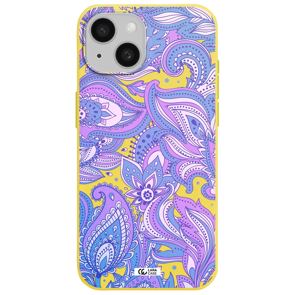 Purple Paisley Apple iPhone 15 Silicone canary yellow Case