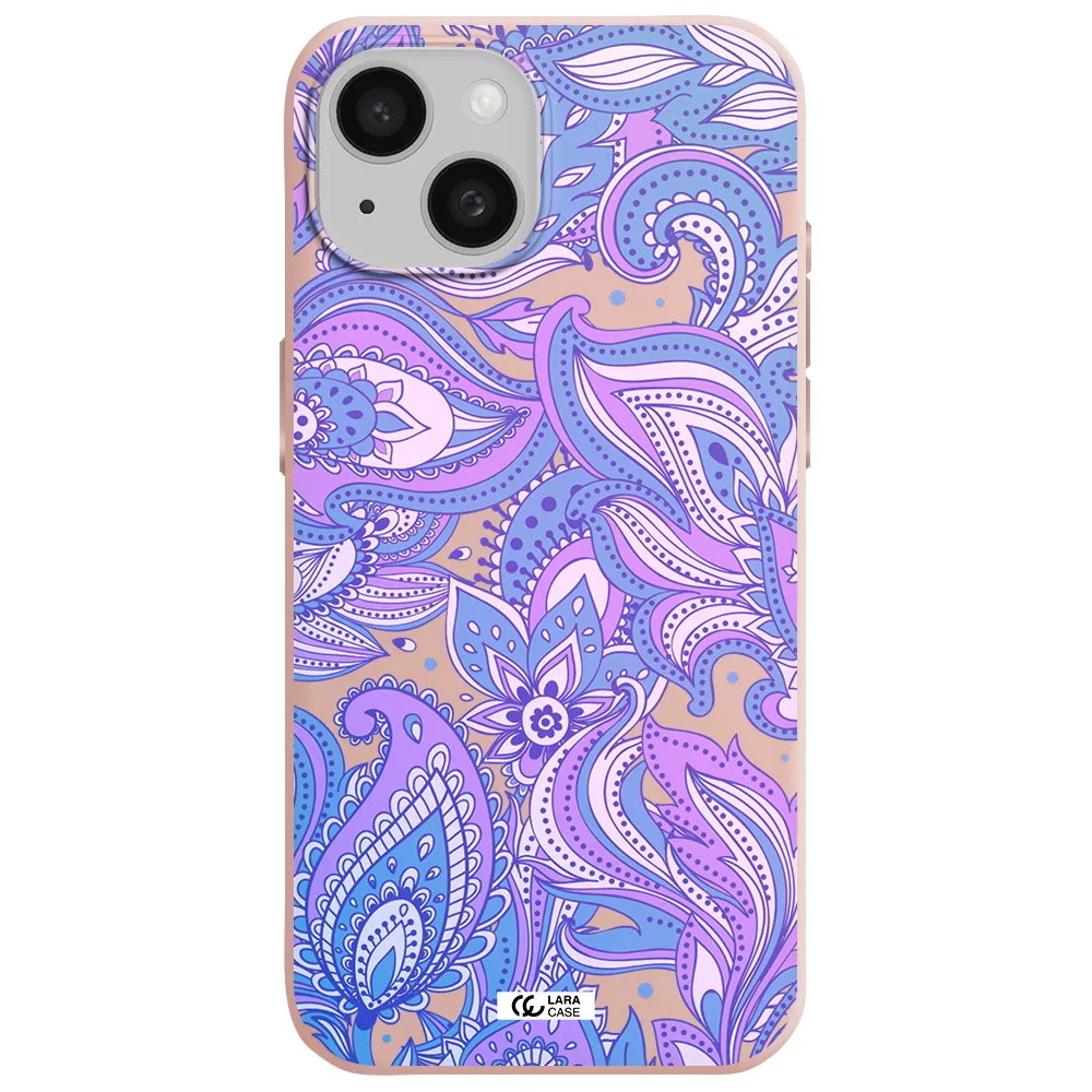 Purple Paisley Apple Iphone 15 Silicone Pastel Pink Case