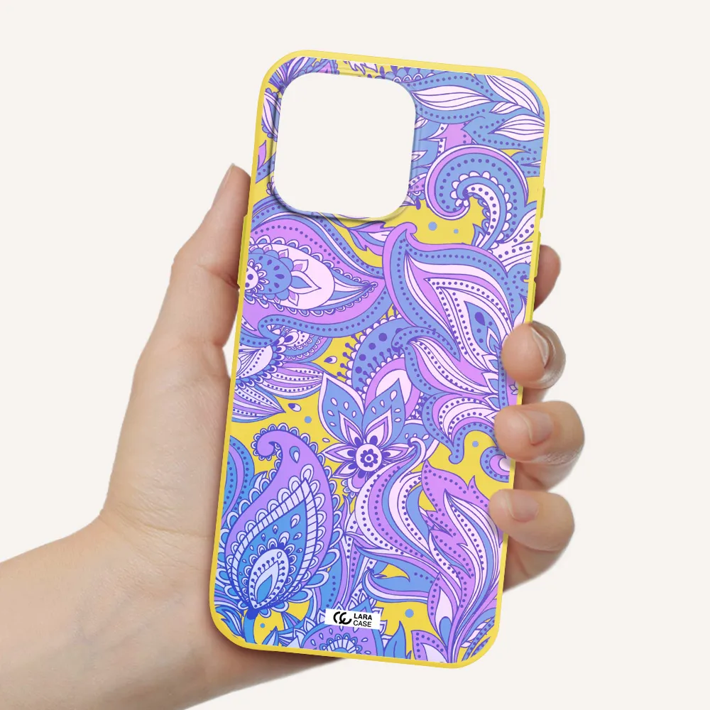 Purple Paisley Apple Iphone 16 Pro Max Silicone Canary Yellow Case