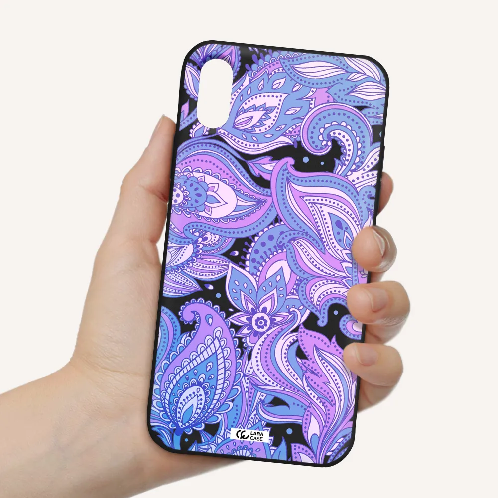 Purple Paisley Apple iPhone X Silicone black Case