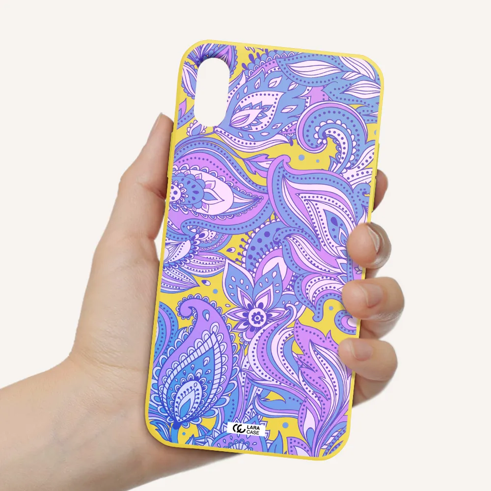 Purple Paisley Apple iPhone X Silicone canary yellow Case