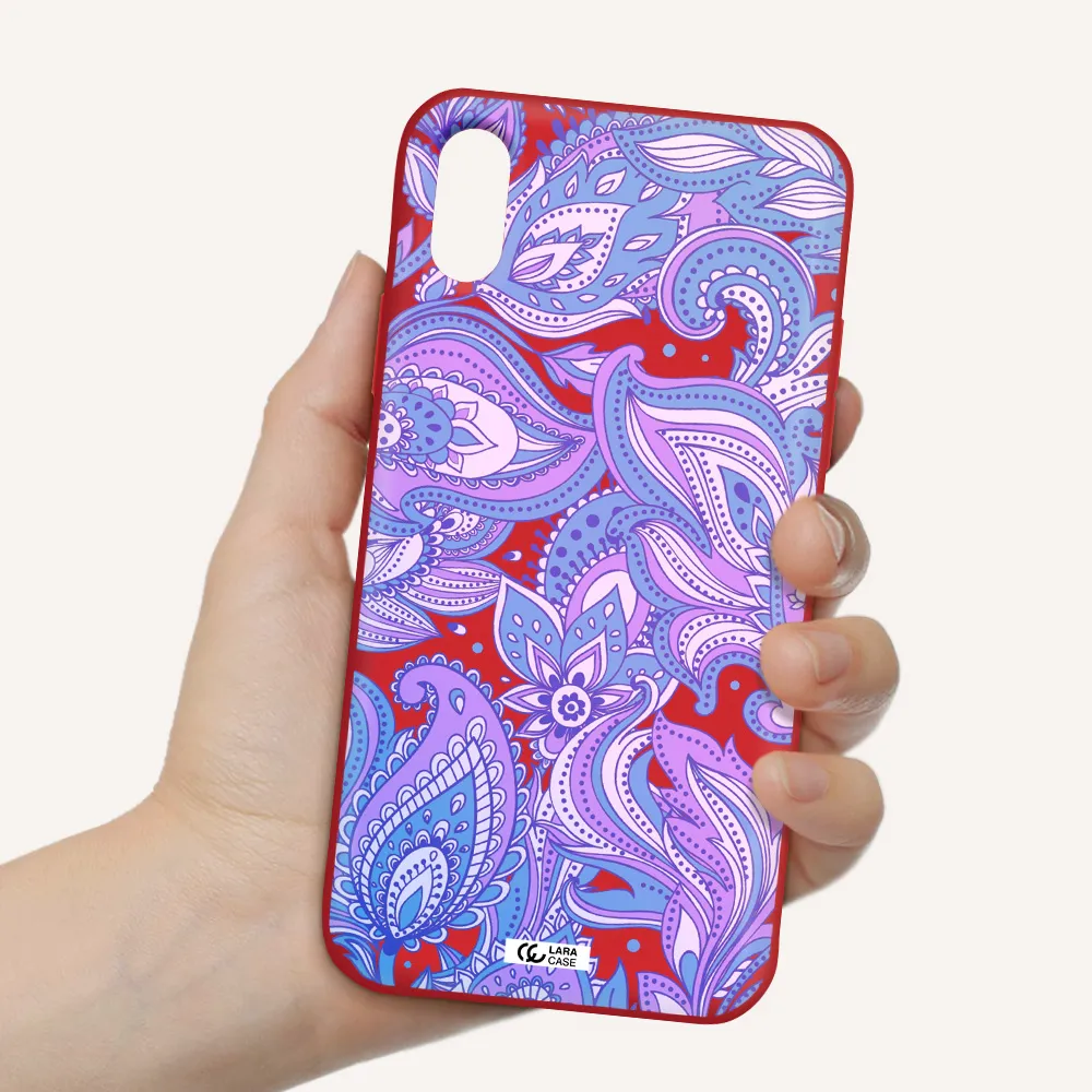 Purple Paisley Apple iPhone XS Silicone Imperial Red Case