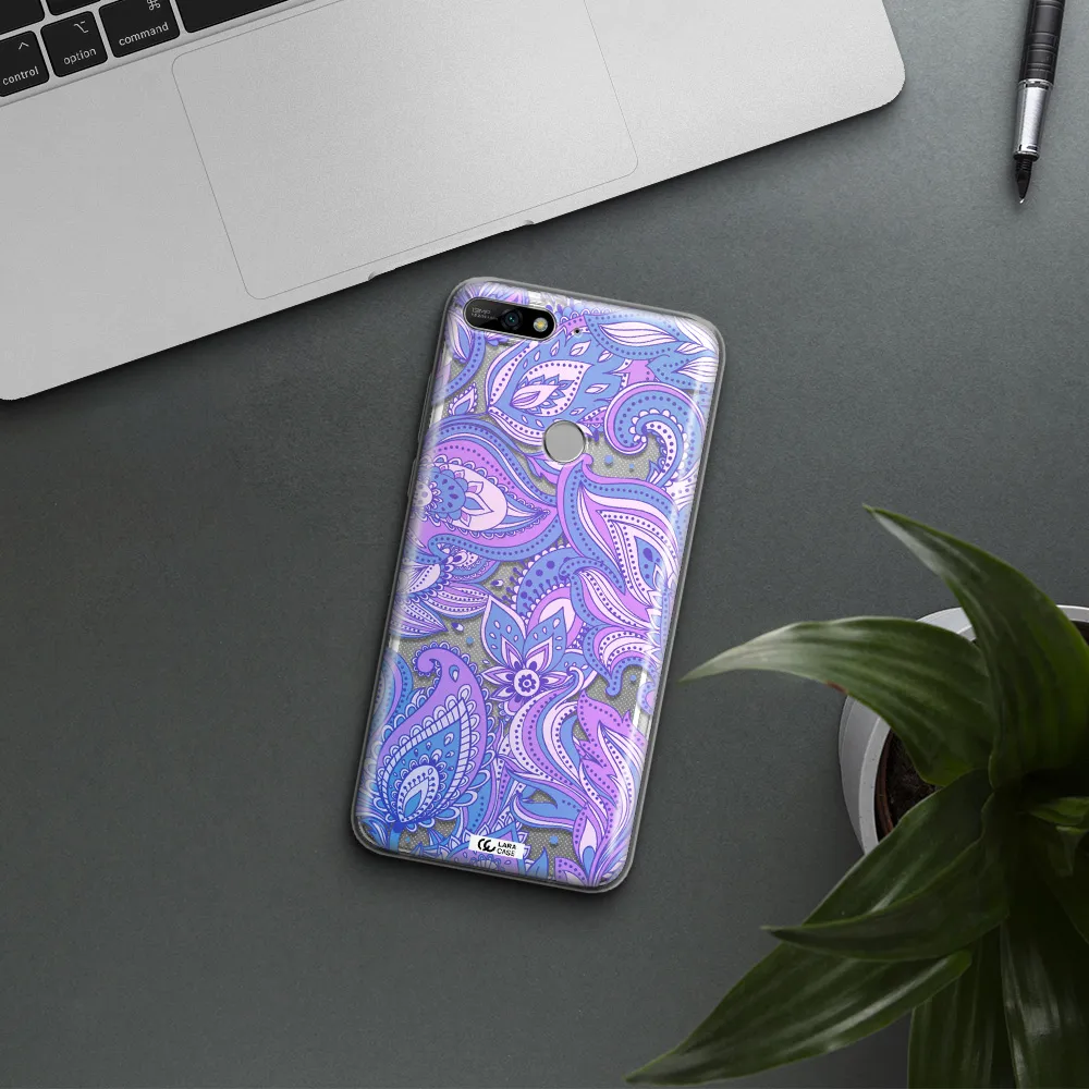Purple Paisley Huawei Y7 2018 Clear TPU Case