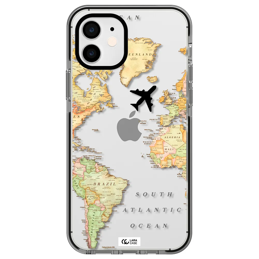 Travel Map Apple iPhone 11 impact black border Case