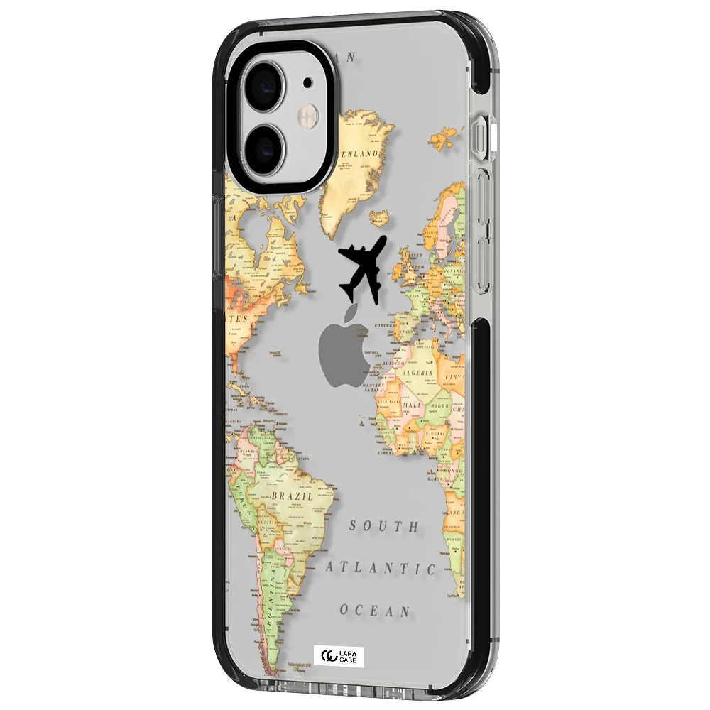 Travel Map Apple iPhone 11 impact black border Case