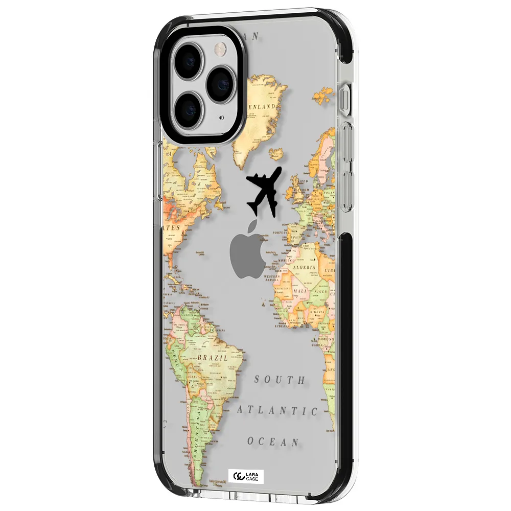 Travel Map Apple iPhone 11 pro impact black border Case