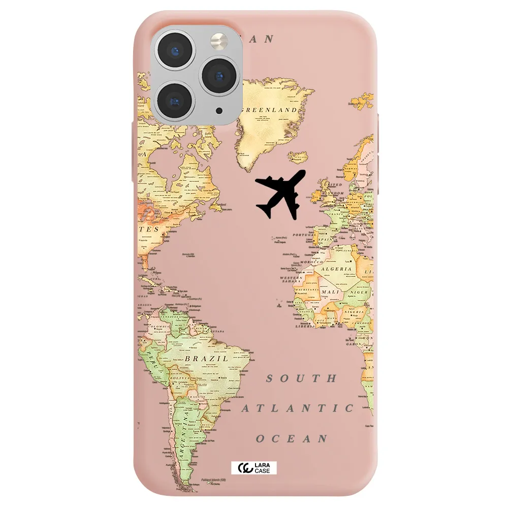 Travel Map Apple iPhone 11 pro max Silicone pastel pink Case