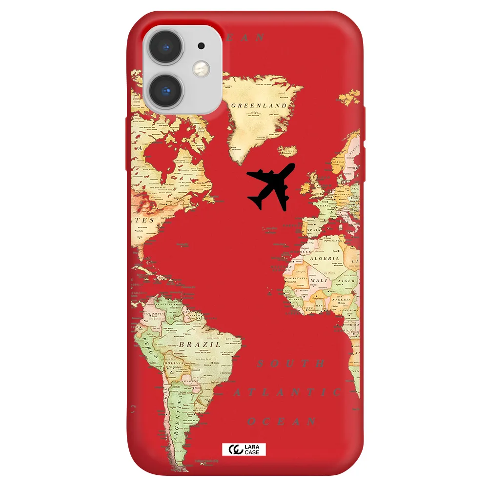 Travel Map Apple iPhone 11 Silicone Imperial Red Case