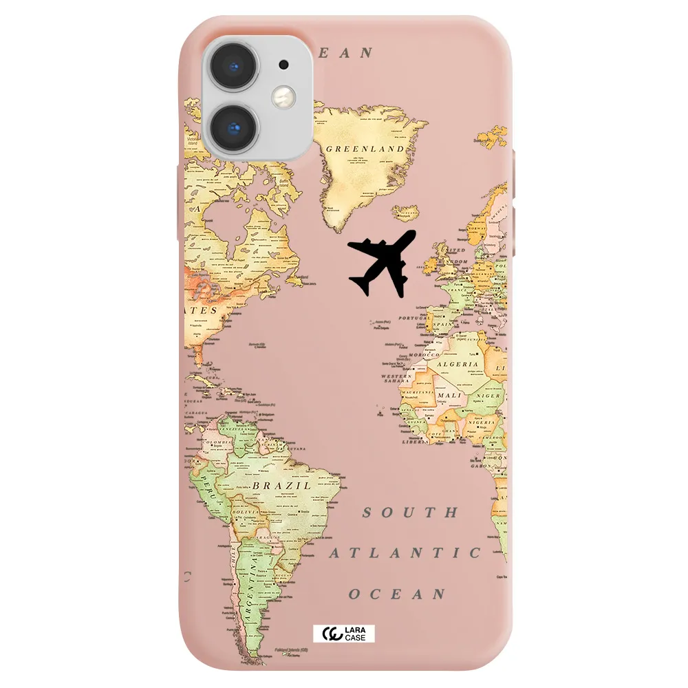 Travel Map Apple iPhone 11 Silicone pastel pink Case