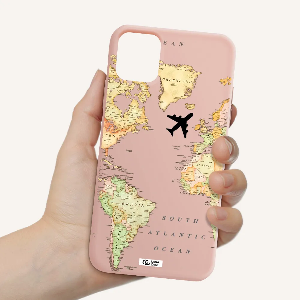 Travel Map Apple iPhone 11 Silicone pastel pink Case