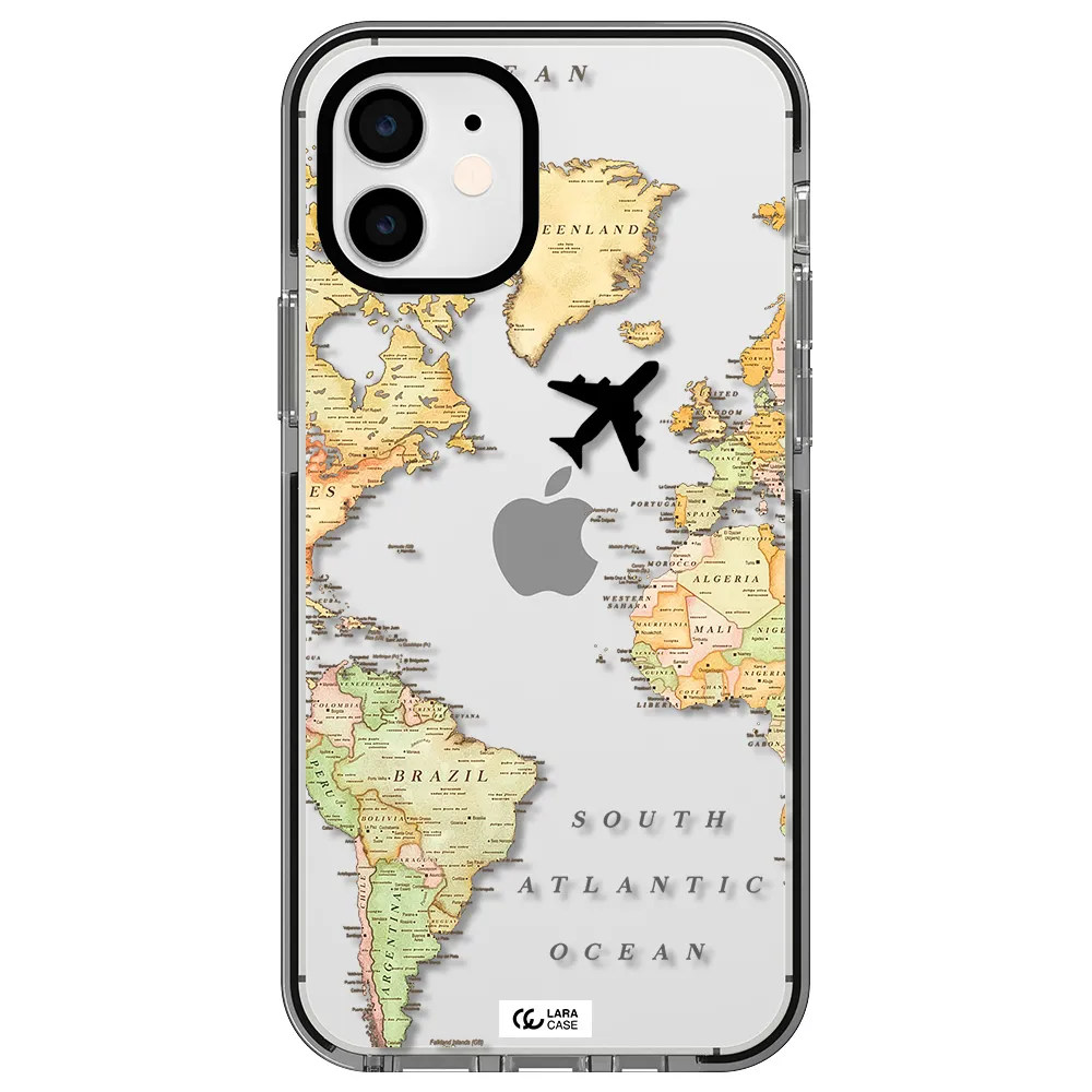 Travel Map Apple iPhone 12 impact black border Case