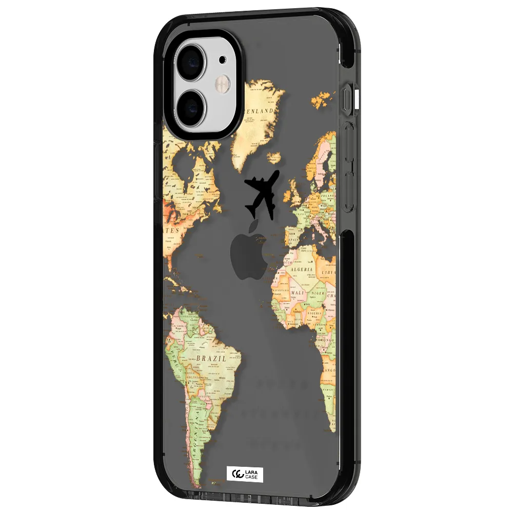 Travel Map Apple iPhone 12 impact Smoke Black Case