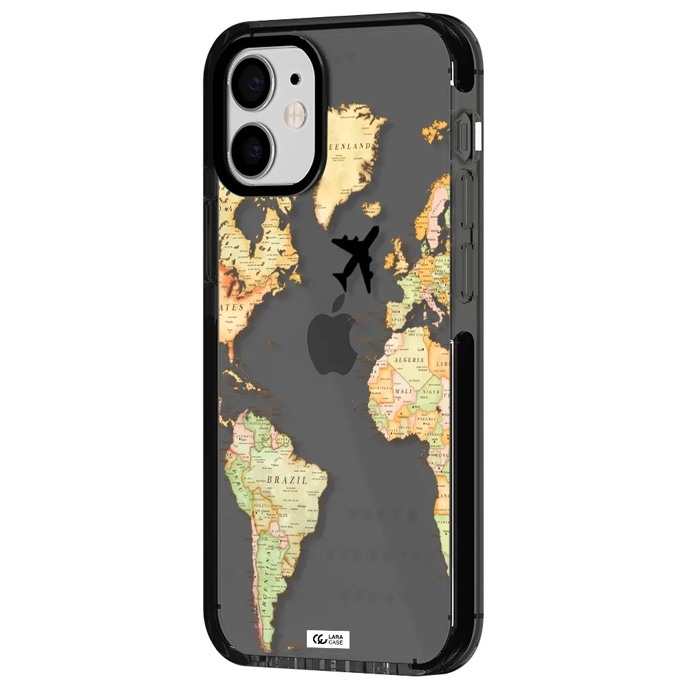 Travel Map Apple iPhone 12 mini impact Smoke Black Case