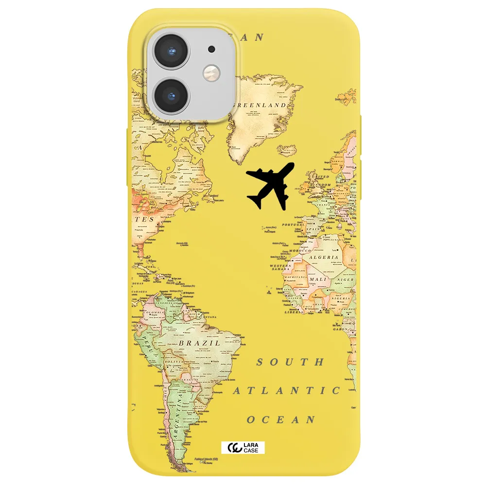 Travel Map Apple iPhone 12 mini Silicone canary yellow Case